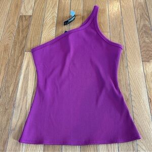 New WHBM White House Black Market Forme Rib One Shoulder Tank Top Sz Small Pink